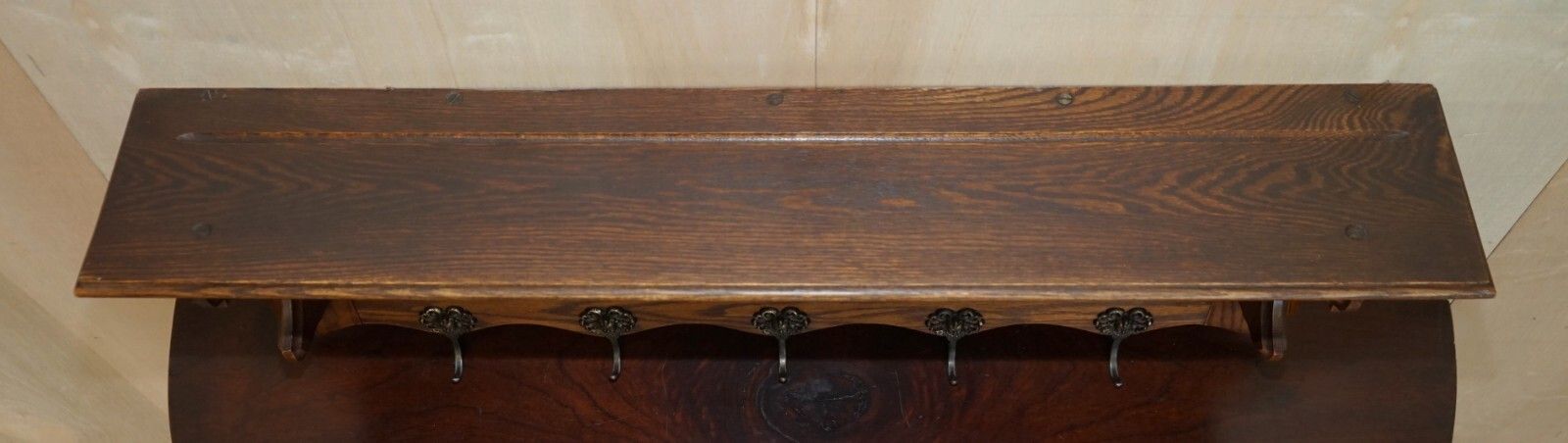 Antique Dutch Heavily Carved Oak Coat Hat Scarf Wall Rack Hanger Royal Hooks photo vinterior