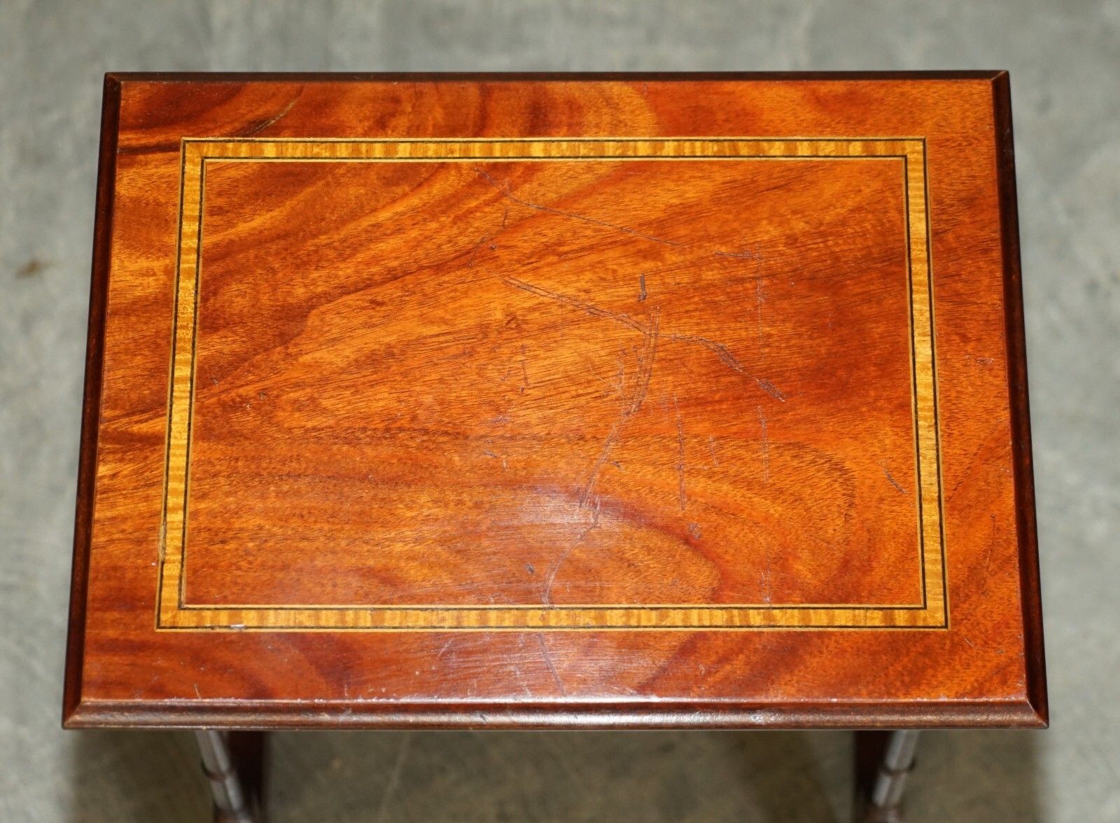 photo furniture Lovely Vintage Sheraton Revival Famboo Nest Of Tables In Mahogany & Satinwood
