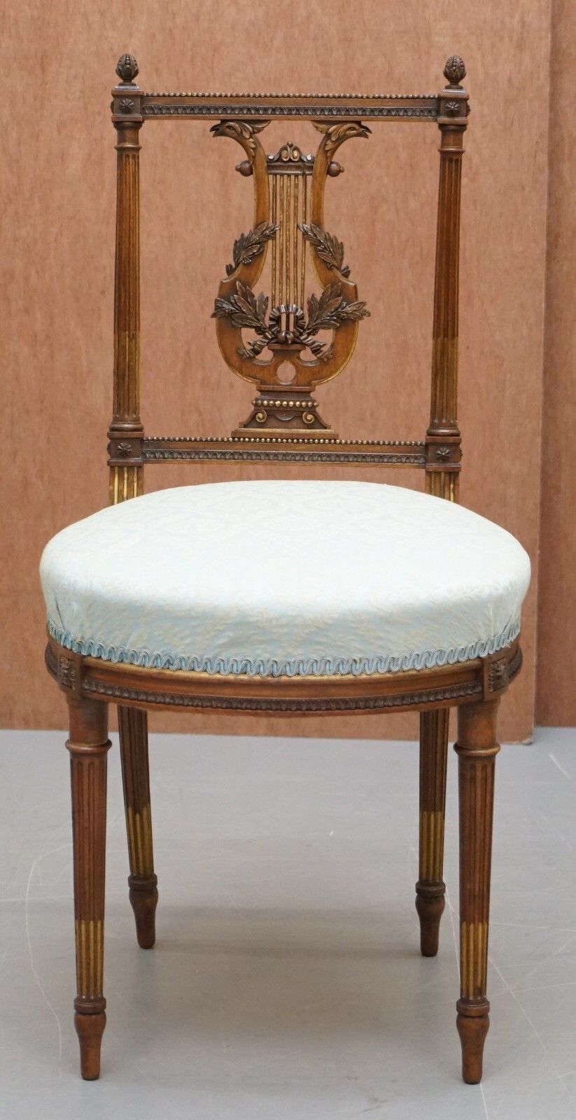 Ornate Pair Of Important Hand Carved Giltwood Occasional Chairs Phoenix Harp photo for sale