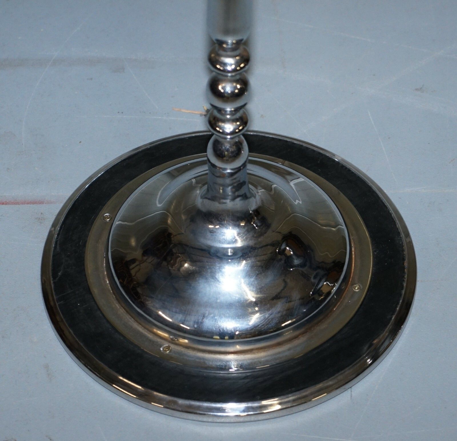 Pair Of Chrome Plated Vintage Side Tables On Solid Oak Bases Part Of Large Suite photo vinterior