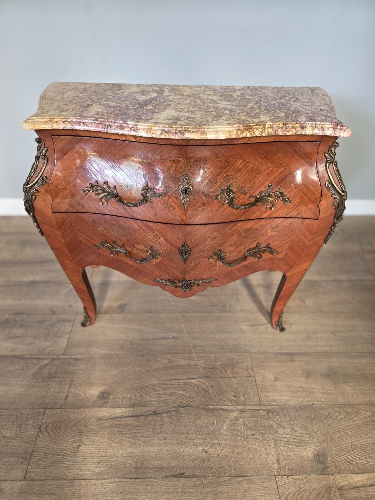 Antique French Inlaid Marble Top Commode/Chest