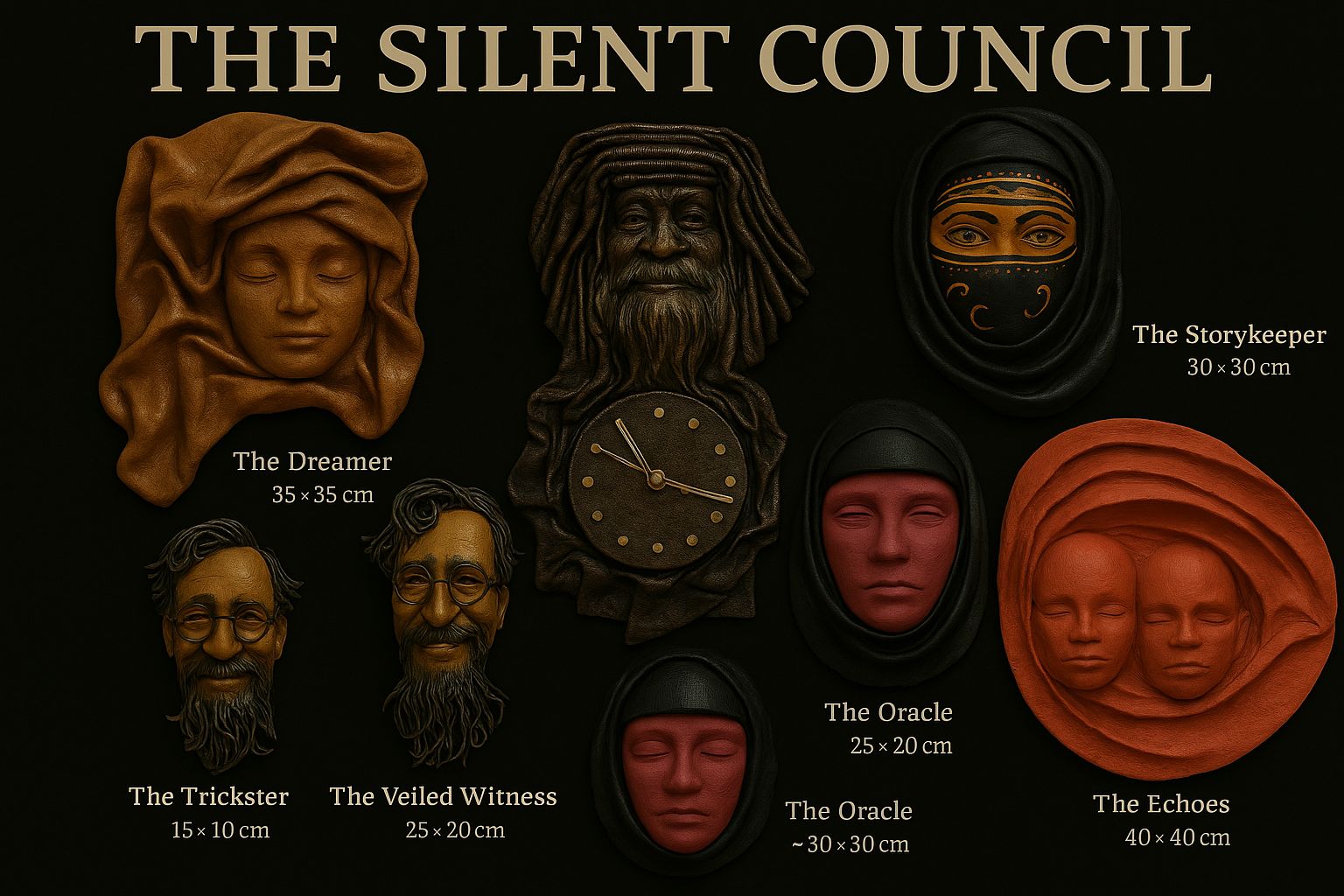 The Silent Council – Seven Sculptural Leather Faces By Tch Piel, Dominican Republic