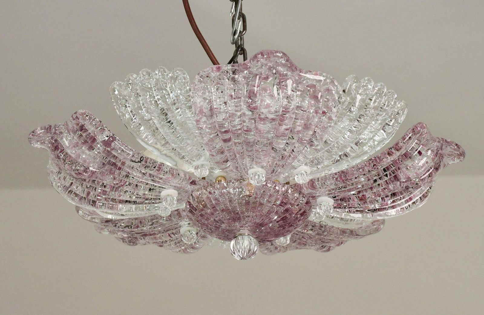 3468.0 Set Of 2 Charming Vintage Murano Glass Ceiling Lamp Pink photo