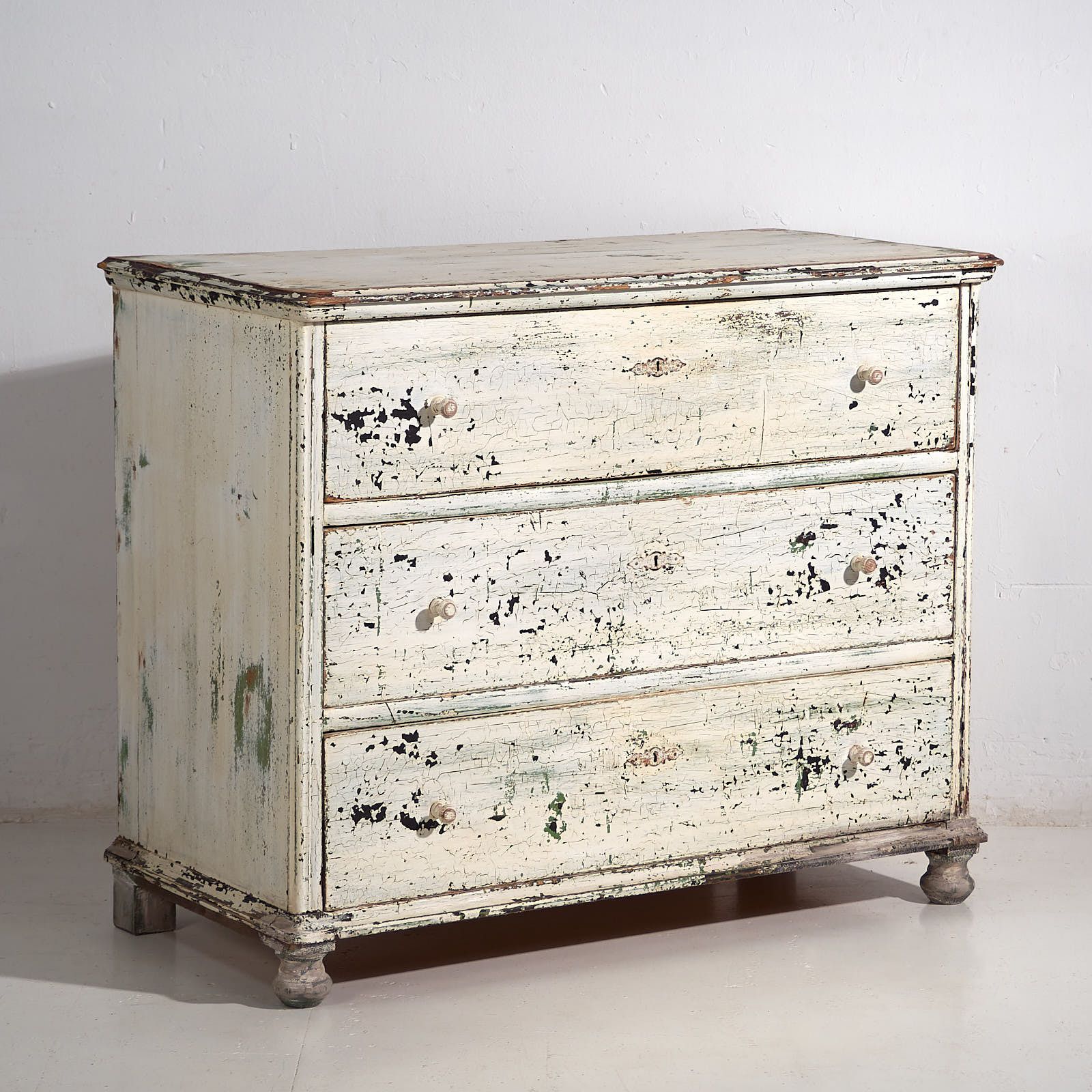 Furniture Large Antique Chest Of Drawers With White Patina (C.1920) #42 photo