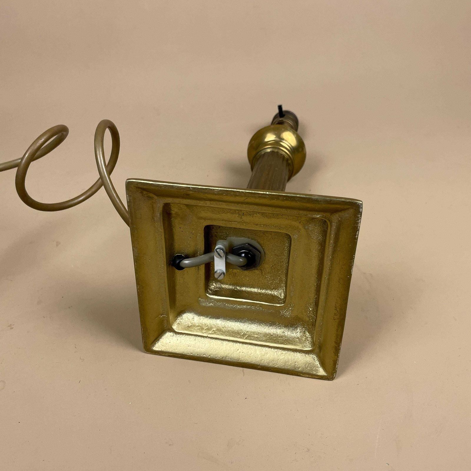 Antique Vintage Metal Gold Brass Lamp Light Bedside Side Table Desk Column Pillar Ornate Lamps Square Base Cottage Classic Old Patterned photo buy