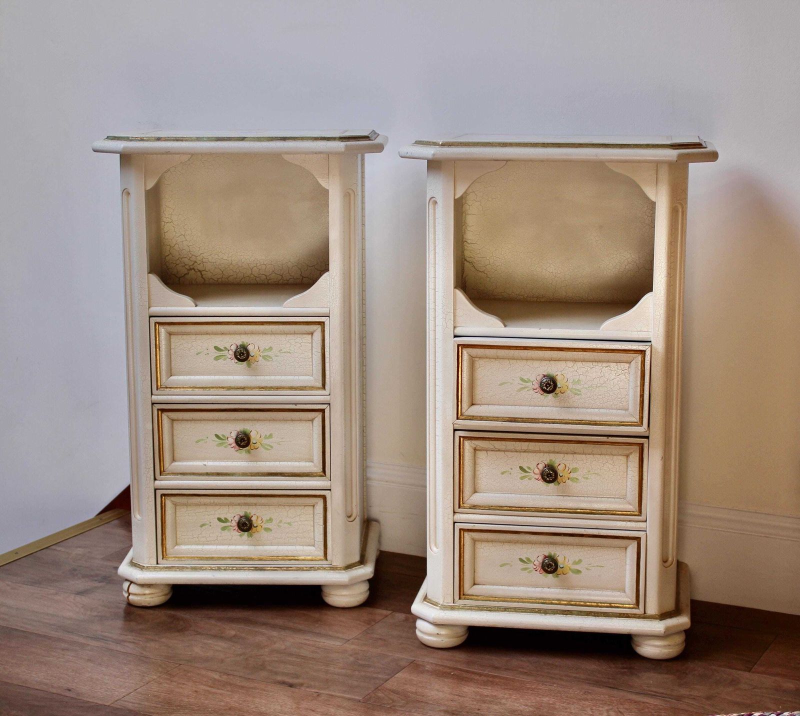 A Pair Of Vintage Hand Painted Bedside Cabinets