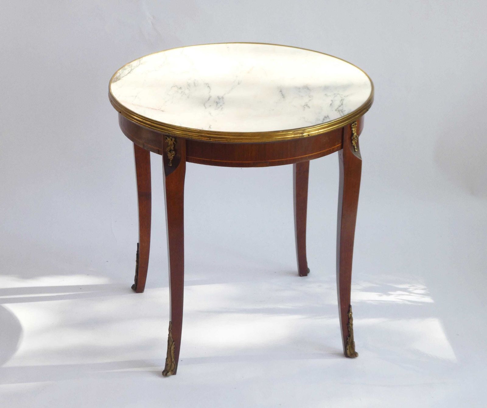 Antique French Round Coffee Table, Louis XV Style Side Table With Mable Top And Brass Details photo 769.0