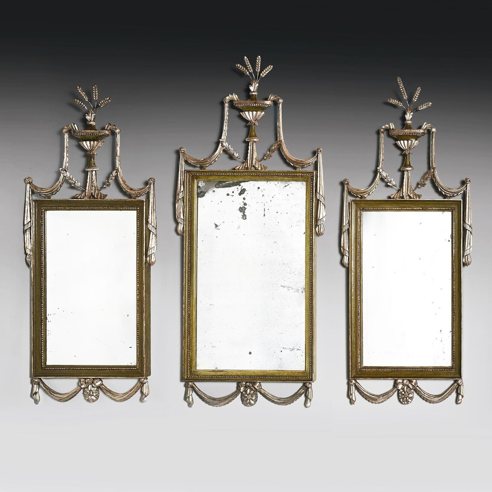 Set Of Three Gillows Of Lancaster 19th Century Silvered Green Painted Mirrors From Coilsfield House