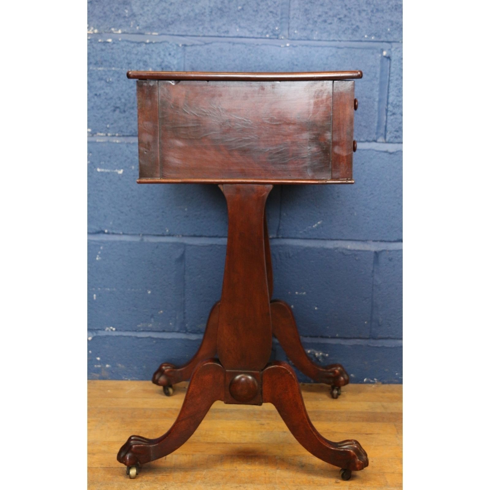 A Regency Mahogany Workbox Or Sewingbox Raised On Paw Feet And Lyre Supports photo for sale