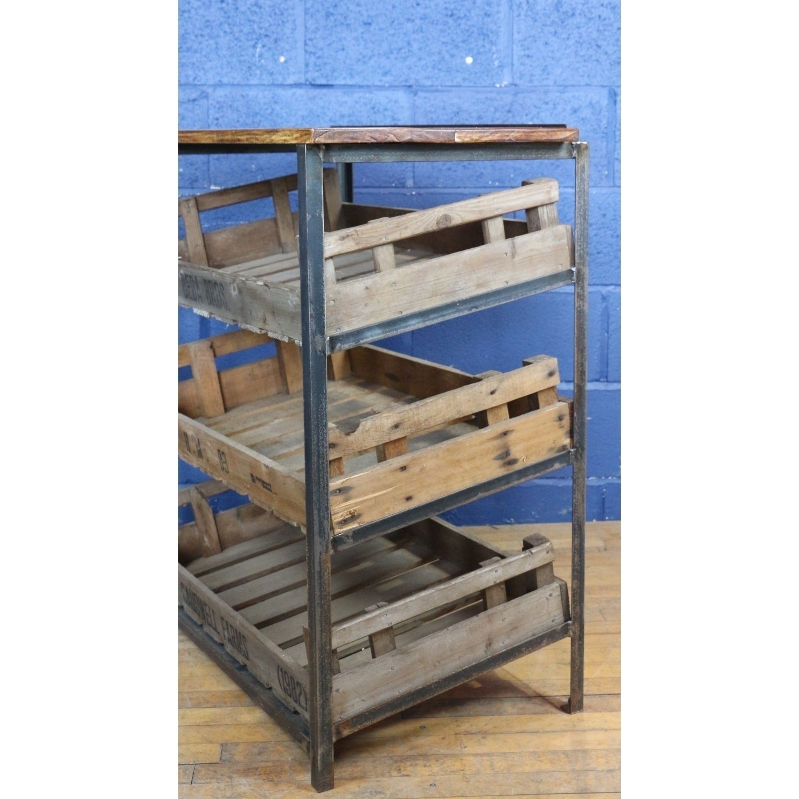 An Industrial Three Tier Kitchen Cabinet, Shoe Rack, Set With Potato Chitting Trays photo for sale