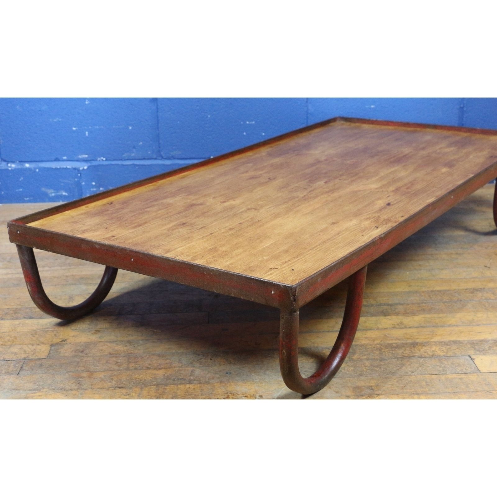 An Industrial Waxed Steel & Pine Pallet Stand Coffee Table Or Stand photo furniture