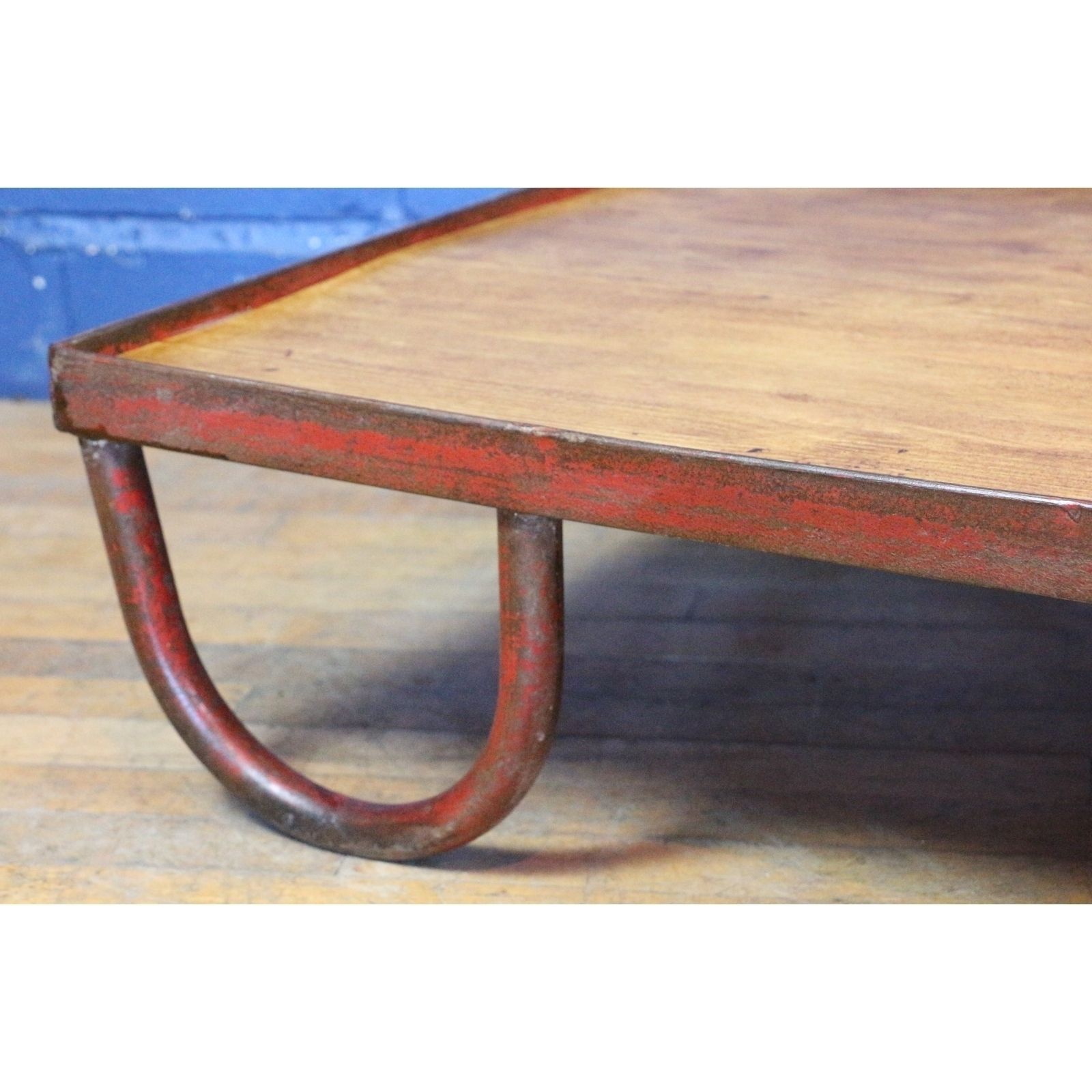 An Industrial Waxed Steel & Pine Pallet Stand Coffee Table Or Stand photo Furniture