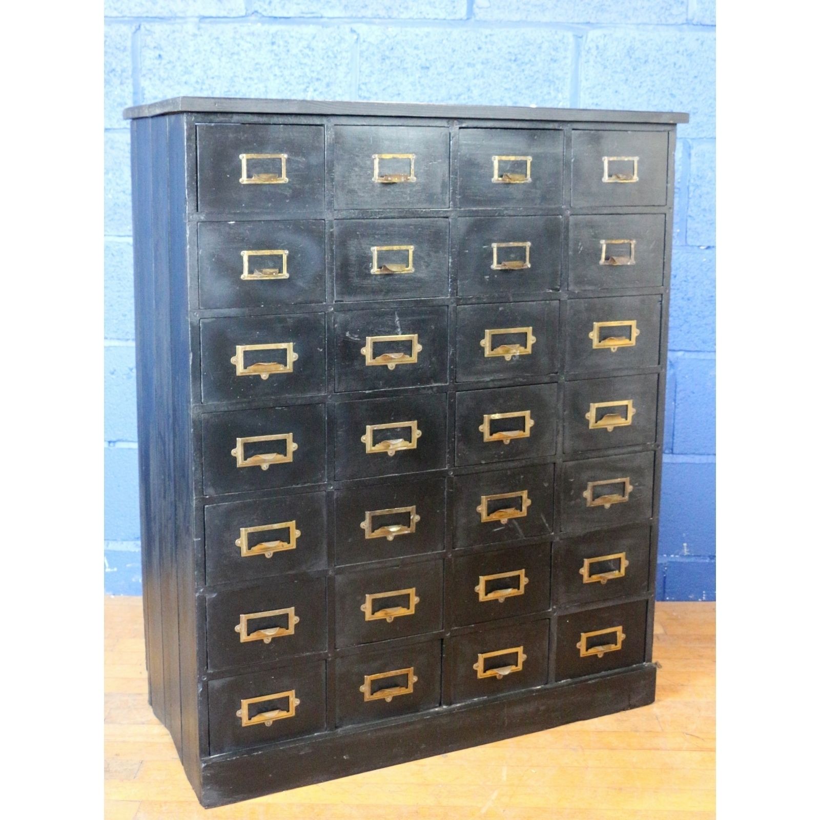 An Ebonised 28 Drawer Haberdashery Industrial Bank Of Drawers