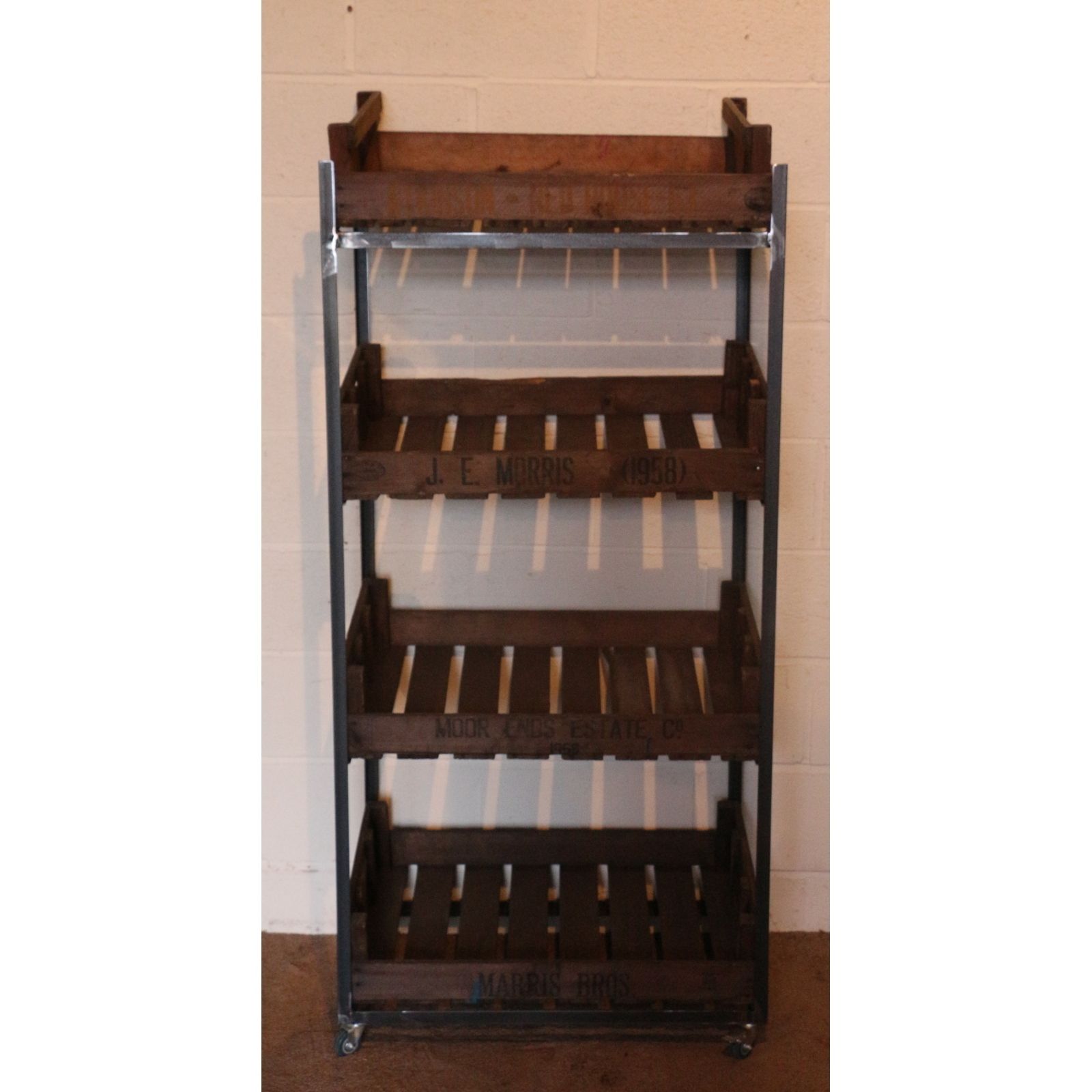 A Large Rustic Bakers Rack, Shop Display Stand, Storage Rack, Kitchen Stand, Set With Potato Chitting Trays photo furniture