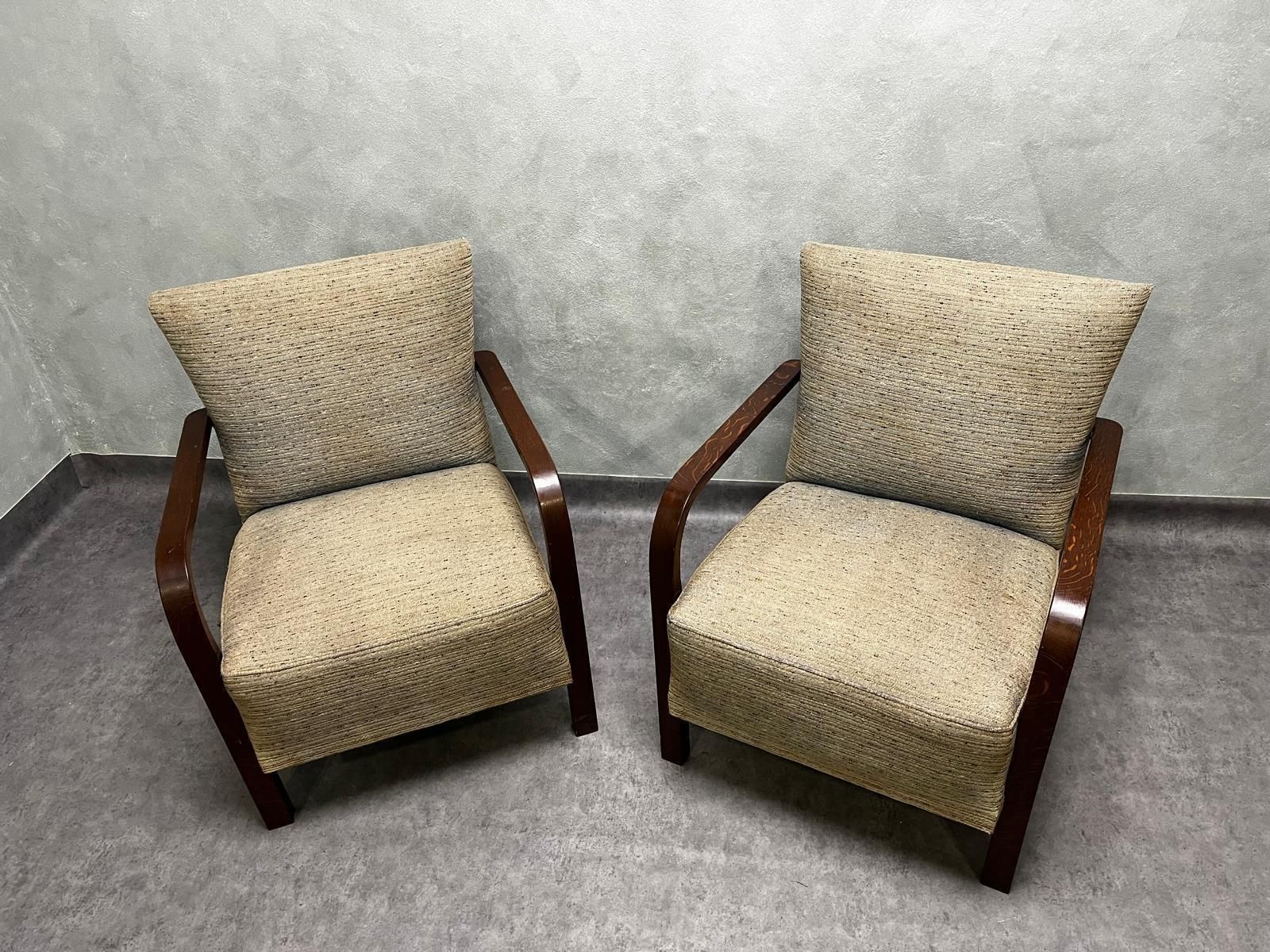 Pair Of H 213 Armchairs By Jindřich Halabala, Czechoslovakia, Early 20th C. photo vintage