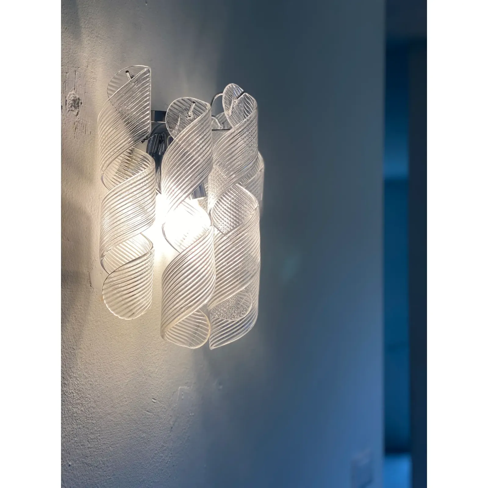 Set Of 6 Transparent “Ricci” Murano Glass Wall Sconces In Mazzega Style Wall Lights photo buy