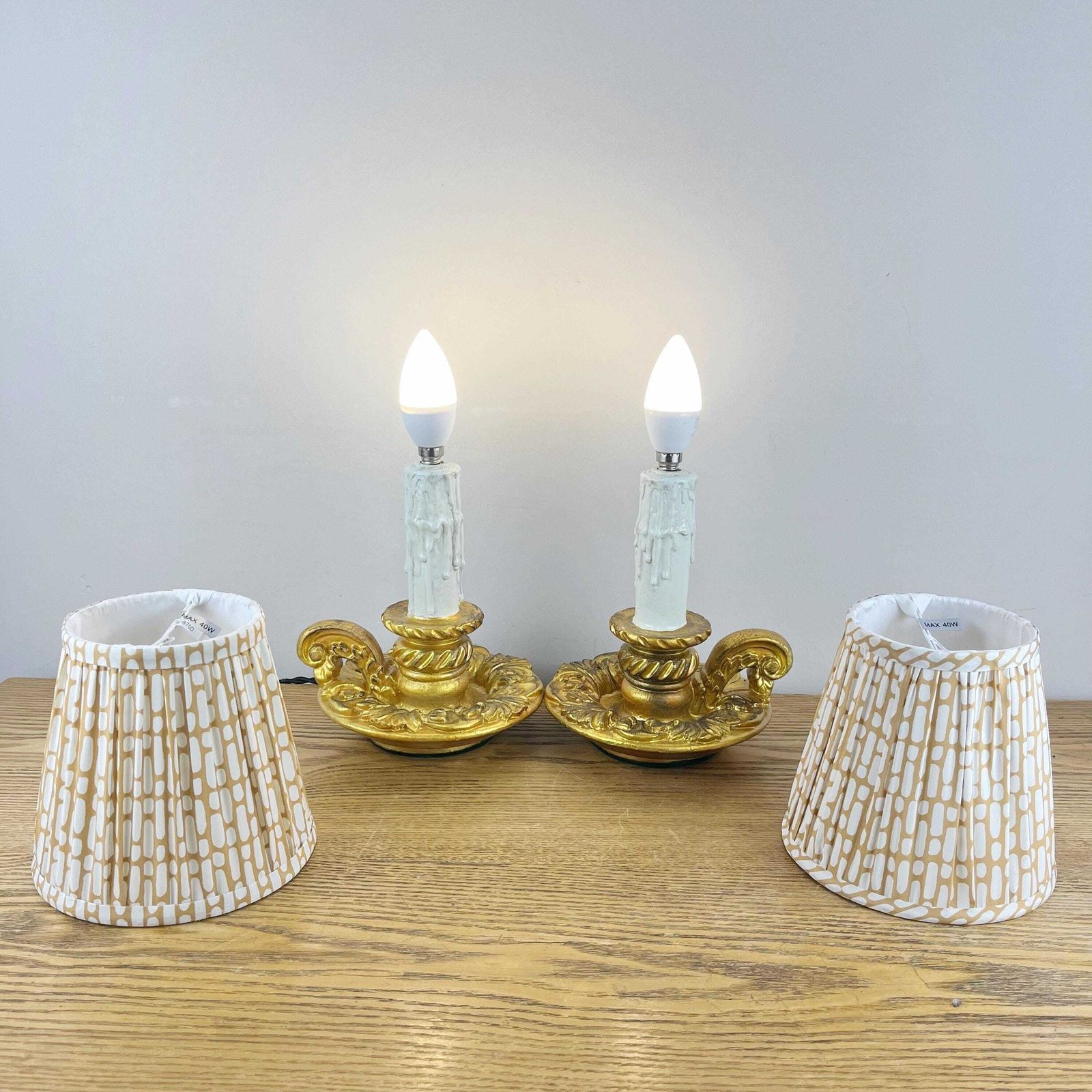 Pair Of Gold Colour Vintage French Chateau Style Chamberstick Lamps photo Lighting