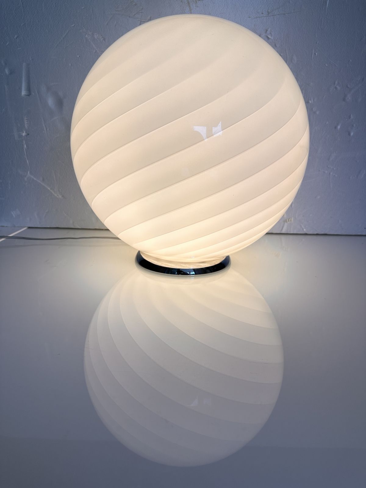 Contemporary Pink Swirl And Milky White Sphere Murano Glass Table Lamp photo buy