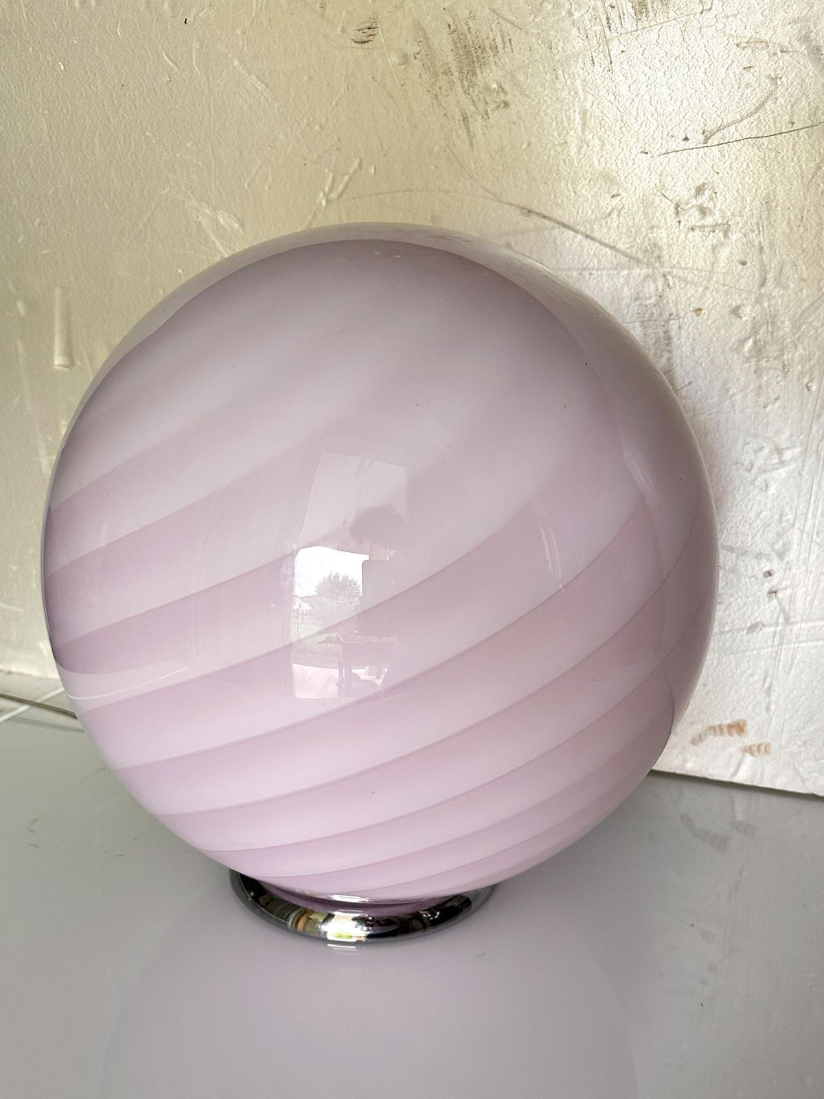 Contemporary Pink Swirl And Milky White Sphere Murano Glass Table Lamp photo vintage