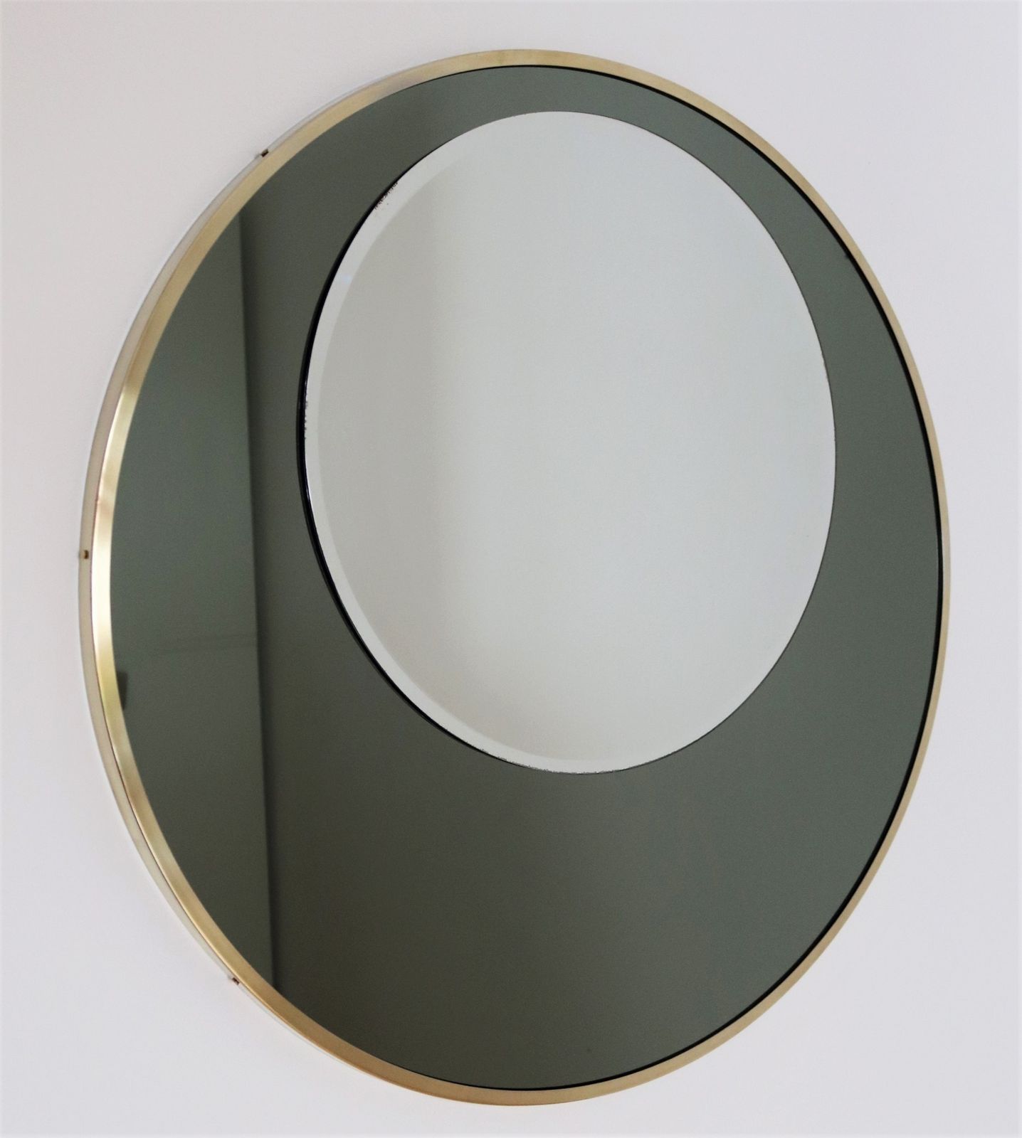 Italian Double Glass Designer Wall Mirror With Brass Frame, 1970s photo 950.0