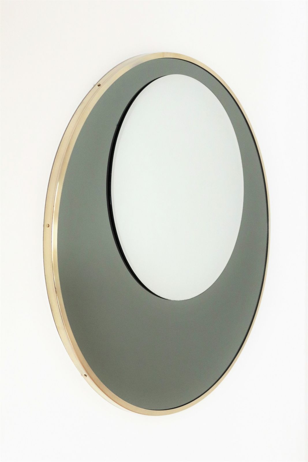 Italian Double Glass Designer Wall Mirror With Brass Frame, 1970s photo buy