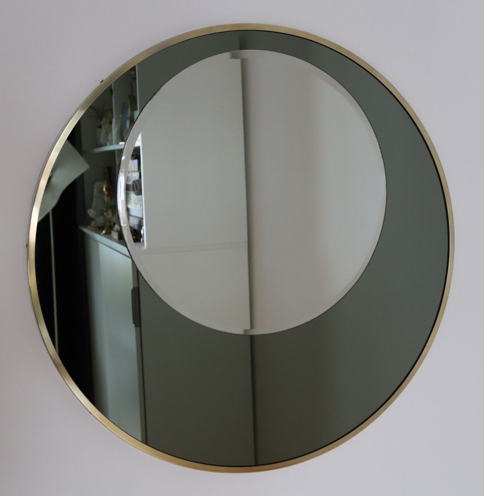 Home Decor Italian Double Glass Designer Wall Mirror With Brass Frame, 1970s photo
