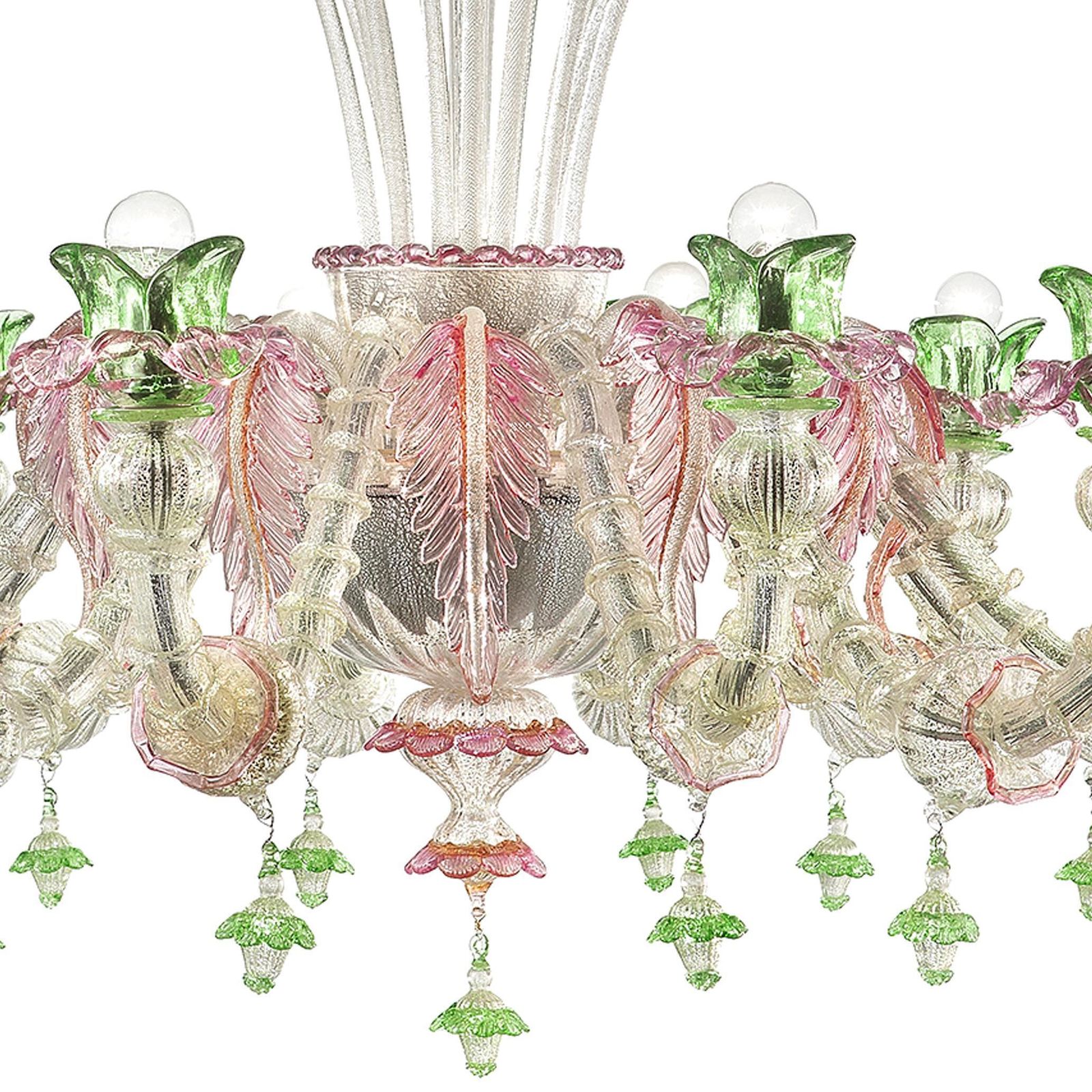 Venetian Floral "Cà Rezzonico" Murano Glass Chandelier With Silver Leaf photo Lighting