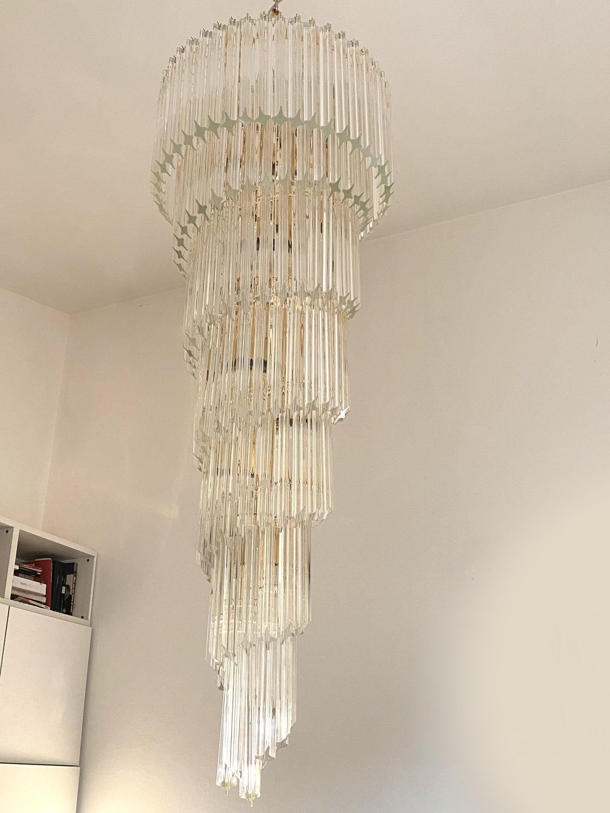 Murano Glass "Quadriedro" Twister Italian Gold Chandelier In Veninj Style photo for sale