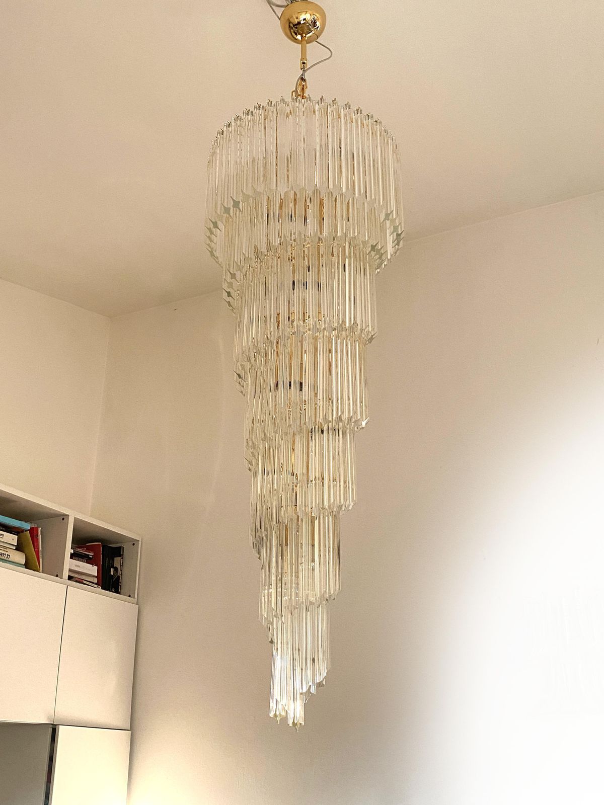 Murano Glass "Quadriedro" Twister Italian Gold Chandelier In Veninj Style photo vinterior