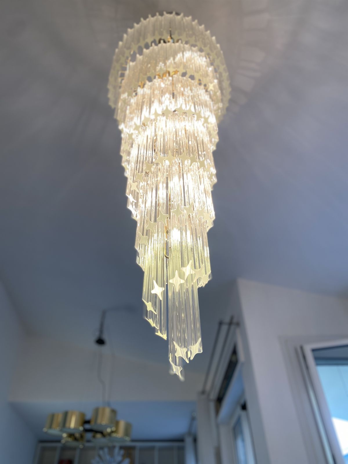Murano Glass "Quadriedro" Twister Italian Gold Chandelier In Veninj Style photo buy