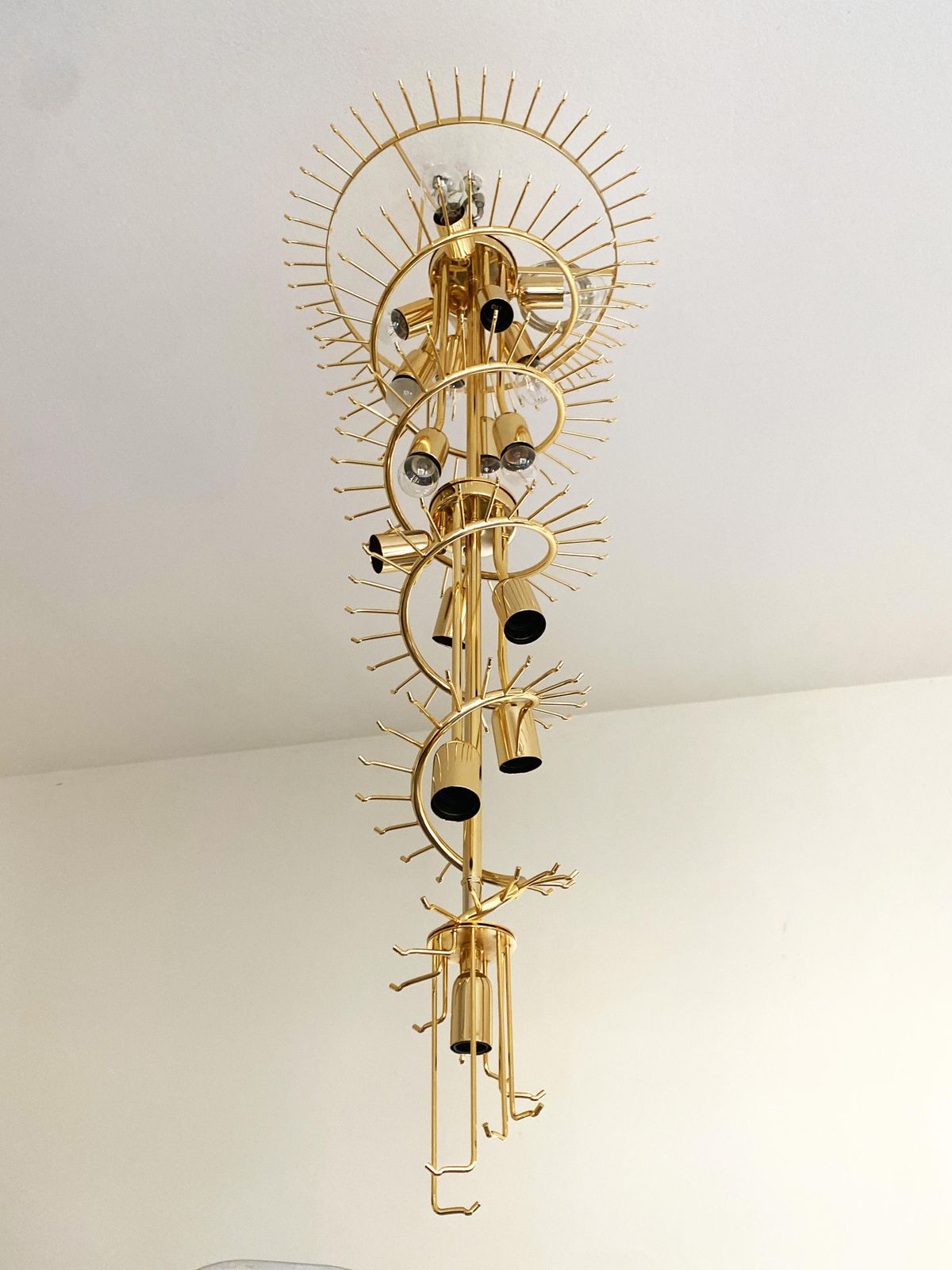 Lighting Murano Glass "Quadriedro" Twister Italian Gold Chandelier In Veninj Style photo