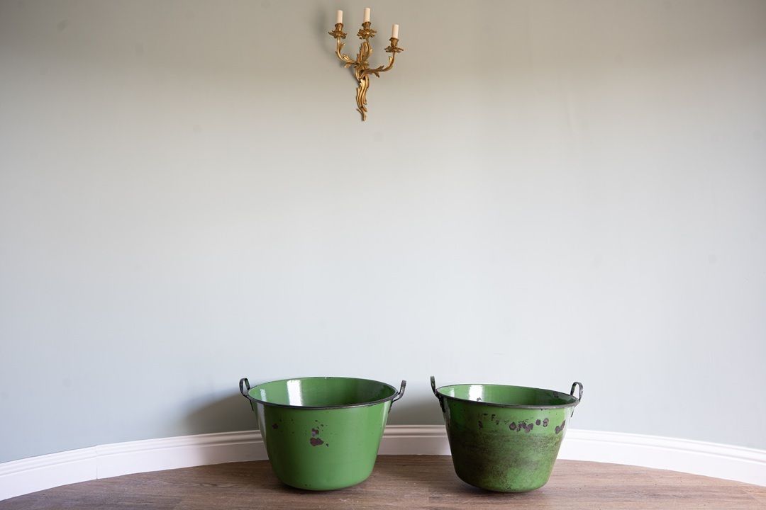 A Near Pair Of Large Green Galvanised Garden Planters photo vintage