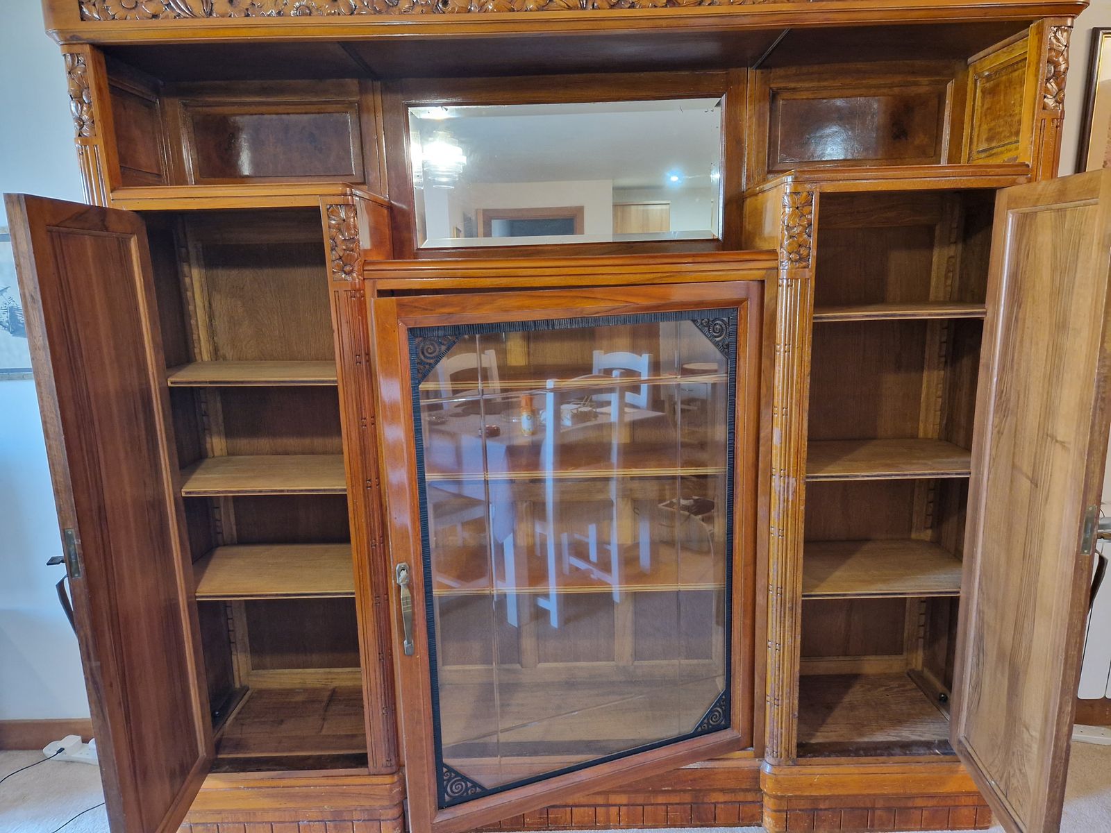 Liberty Exceptional Cherrywood Display Cabinet W. Engravings, Inlays, Glass photo 5000.0