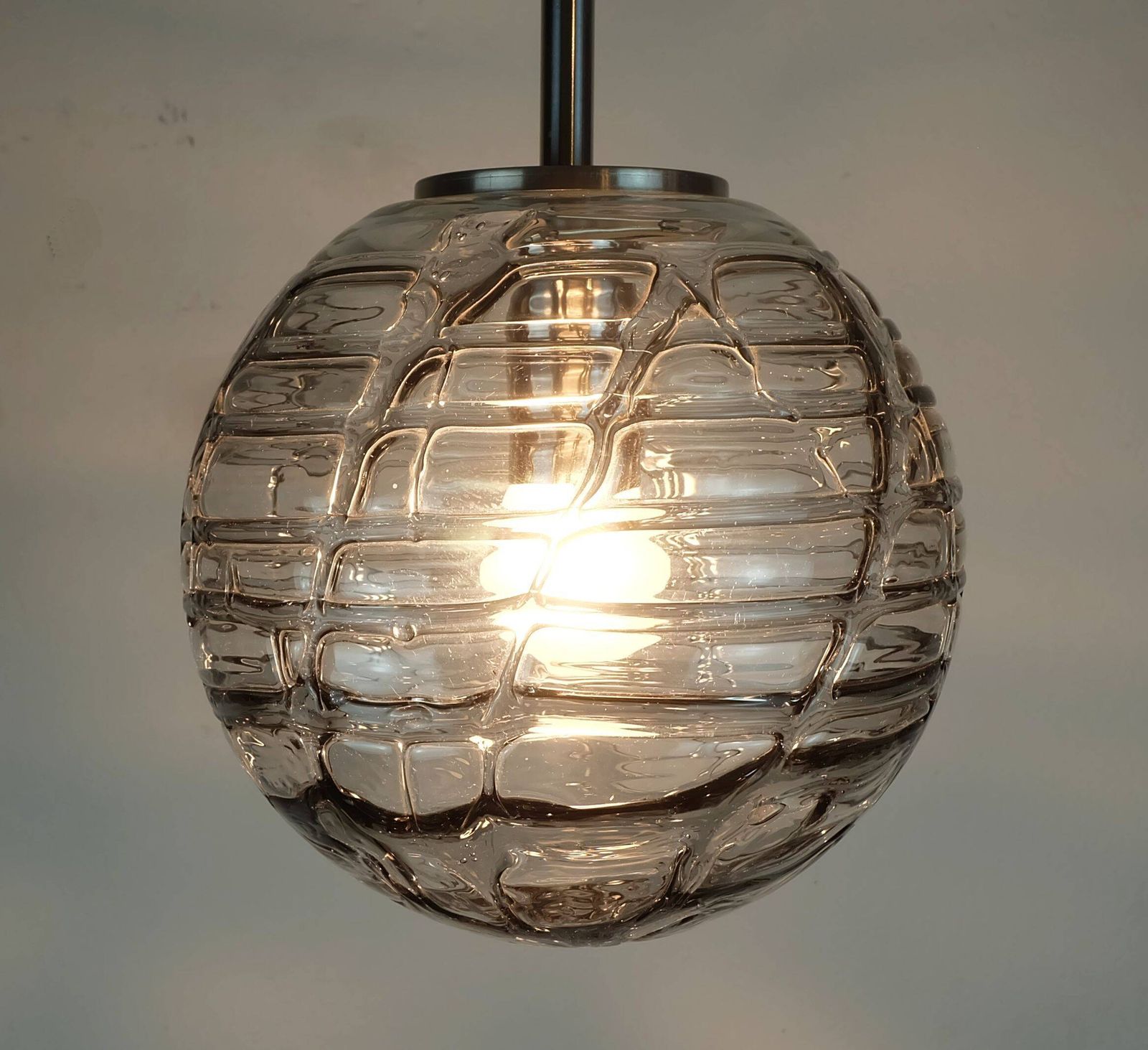 No. 1 Of 2   Elegant Doria Pendant Lamp Clear And Smoke Grey Glass 60s 70s photo 356.0