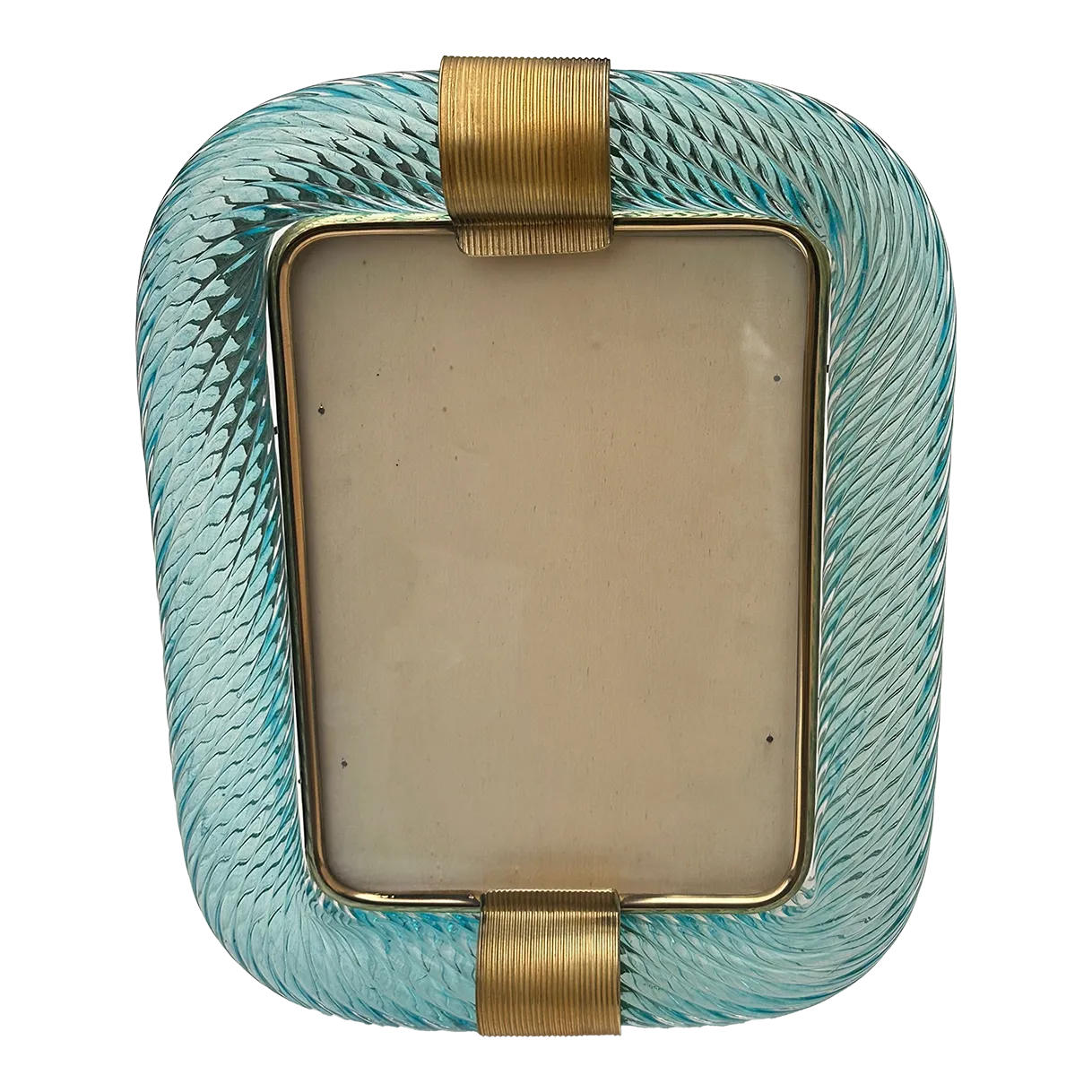 Mid Century Modern Style Light Blue"Torchon" Murano Glass Picture Frame And In Barovier Style