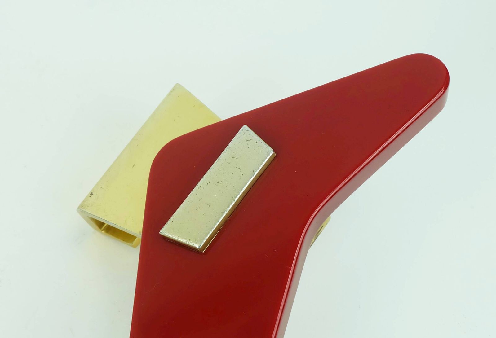 1950s Streamline Door Handles Push Handles Red Bakelite And Aluminum photo for sale