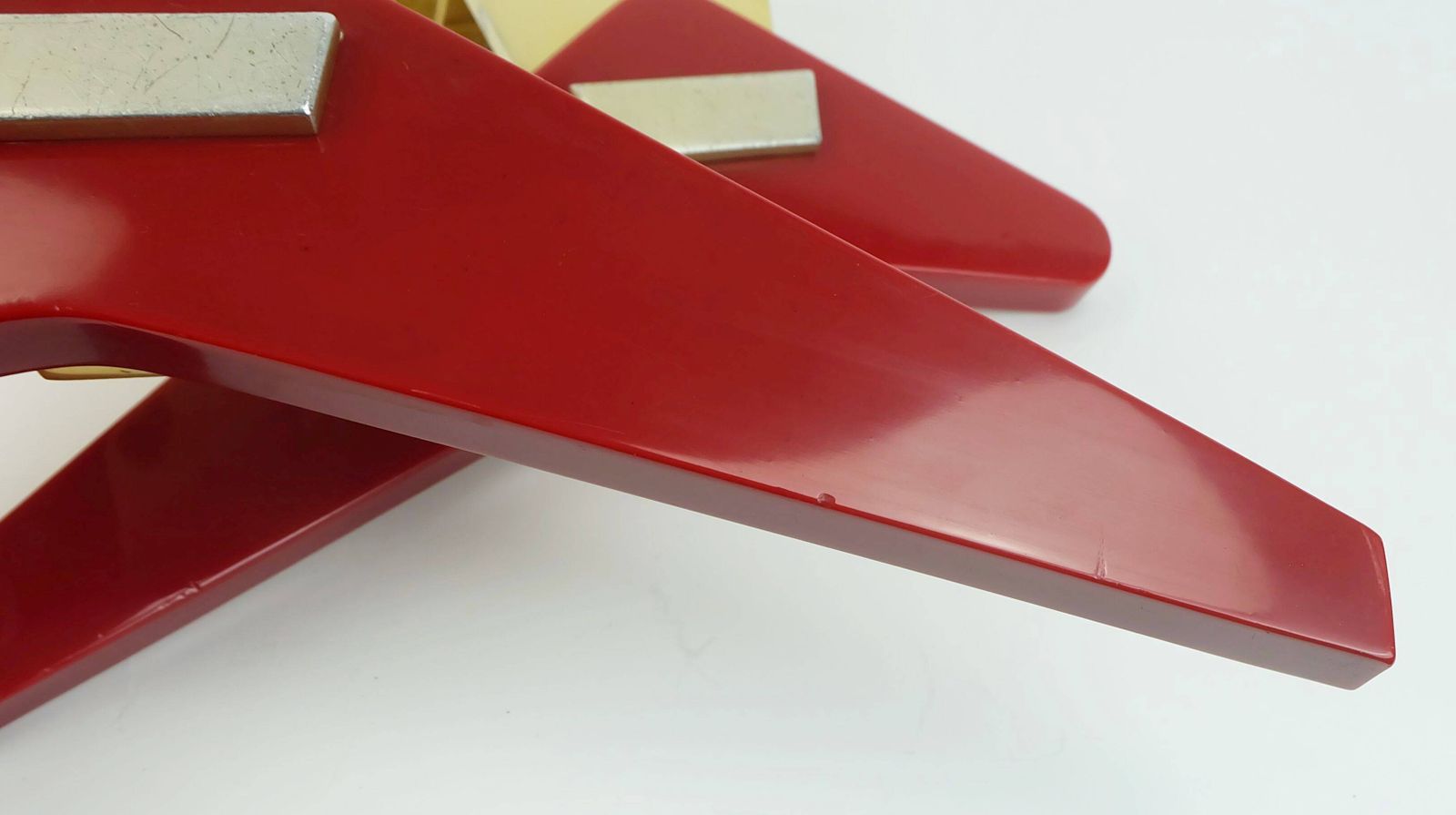 1950s Streamline Door Handles Push Handles Red Bakelite And Aluminum photo vinterior