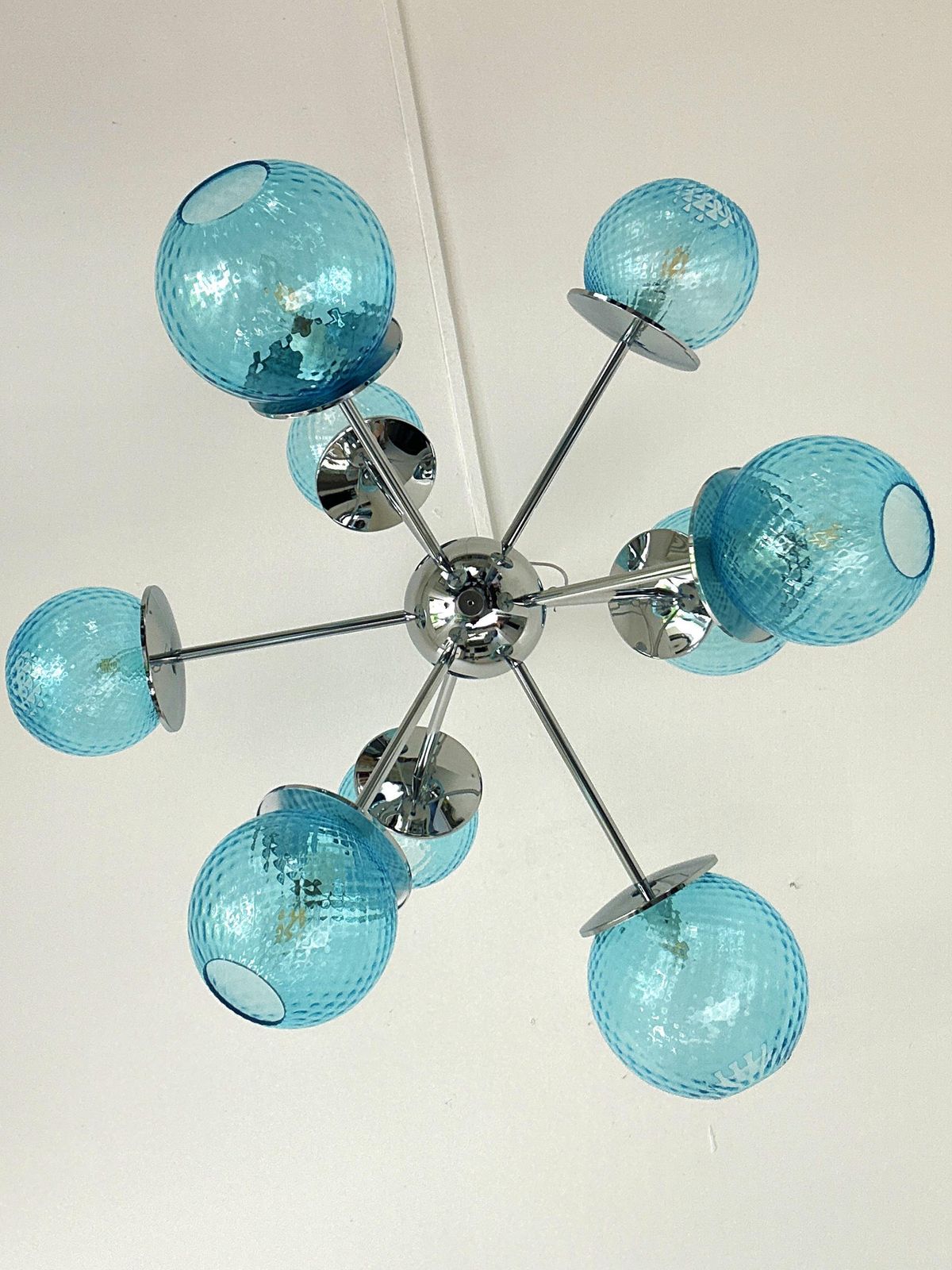 Contemporary Sputnik Light Blue "Ballotton" Murano Glass Chandelier photo Lighting