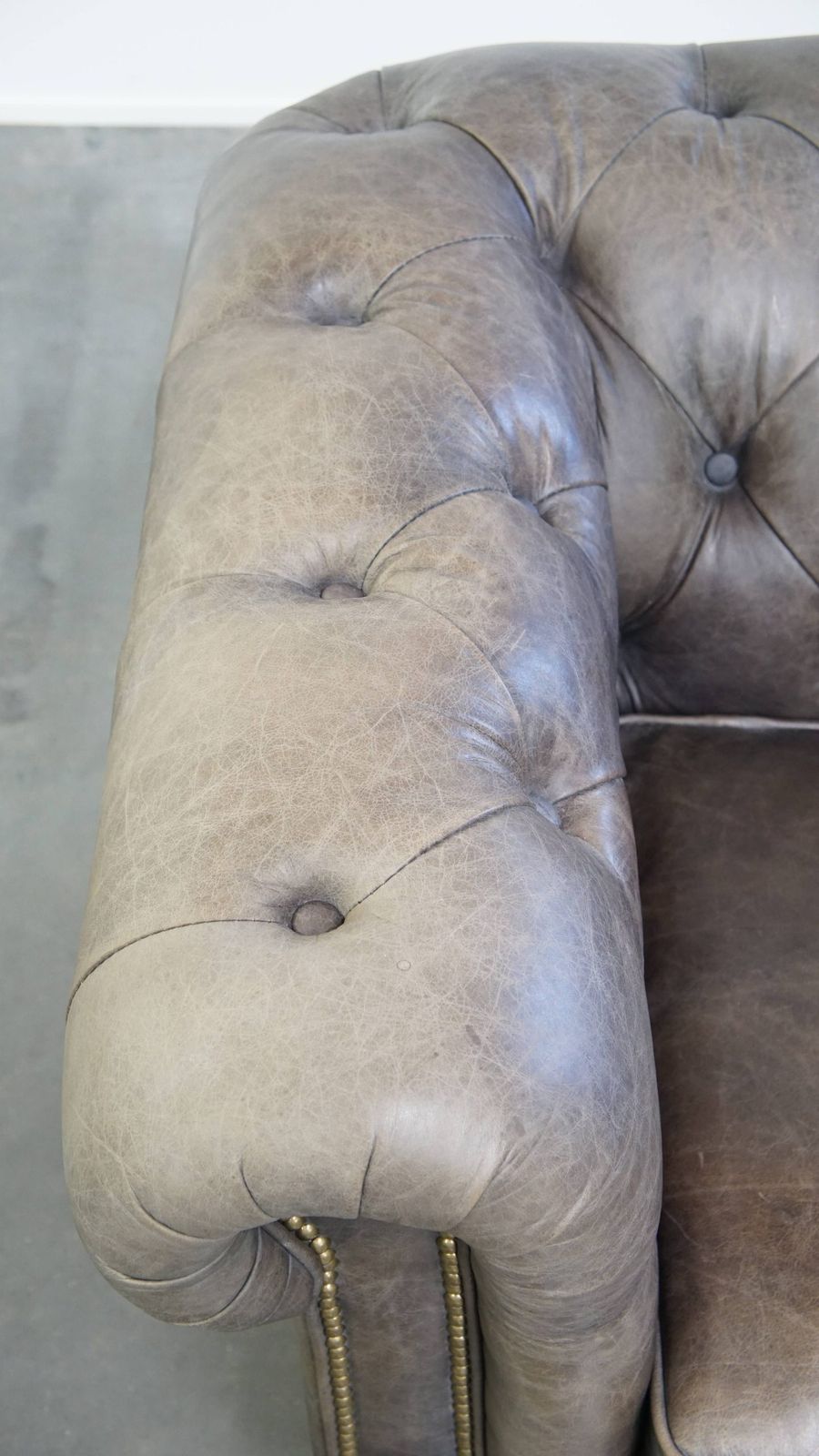 Unique And Spacious Gray Cowhide Chesterfield Club Armchair In English Style On Wheels photo buy
