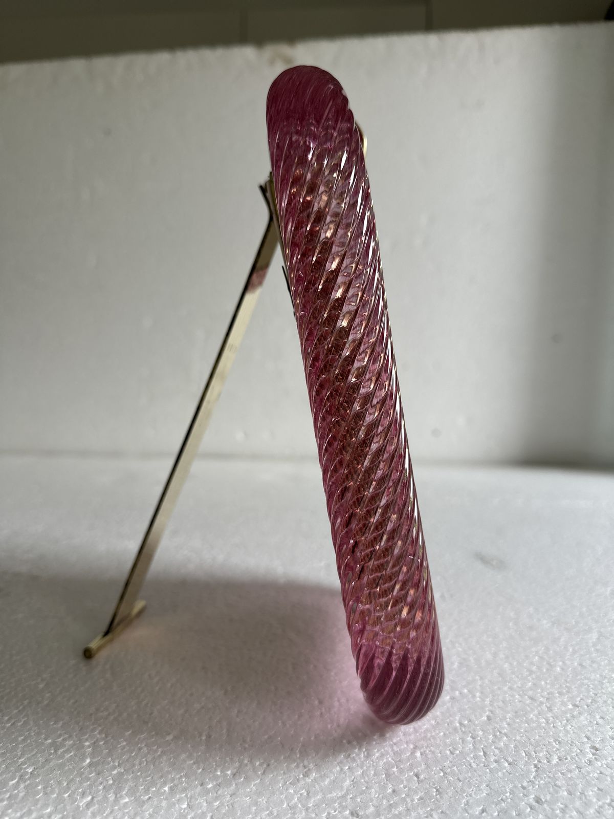Mid Century Modern Style Pink "Torchon" Murano Glass Small Picture Frame And Brass In Barovier Style photo Home Decor