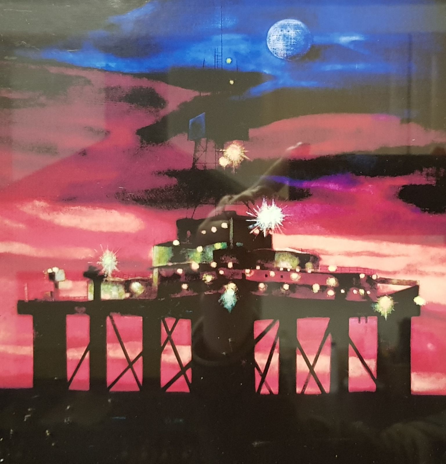 A Pair Of Anime Style Oil Rig Concept Water Paintings photo for sale