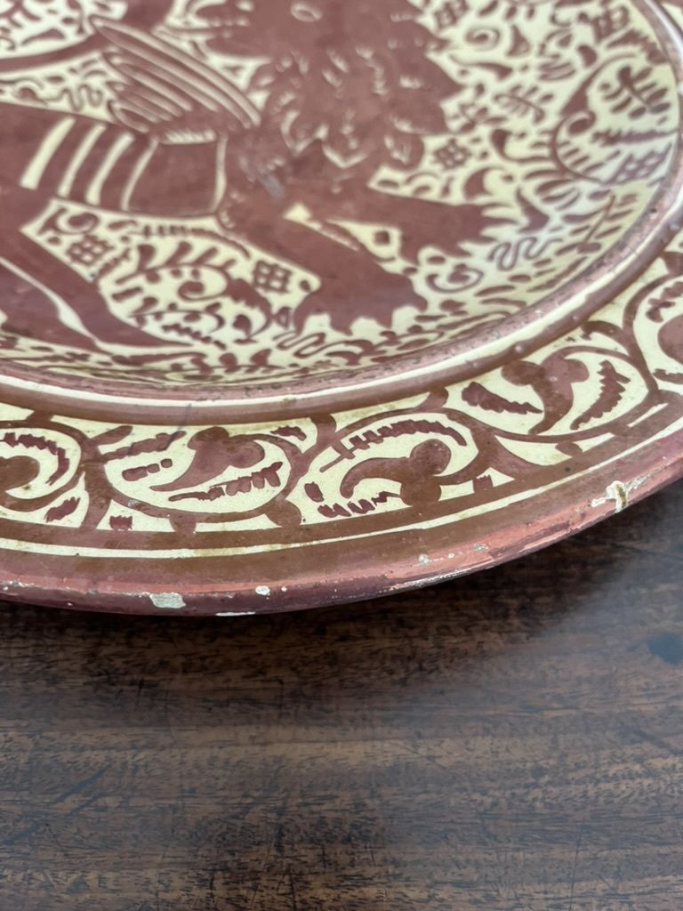 Pair Of 19c Bronze Lustre Ware Chargers With Hanging Bars photo 300.0