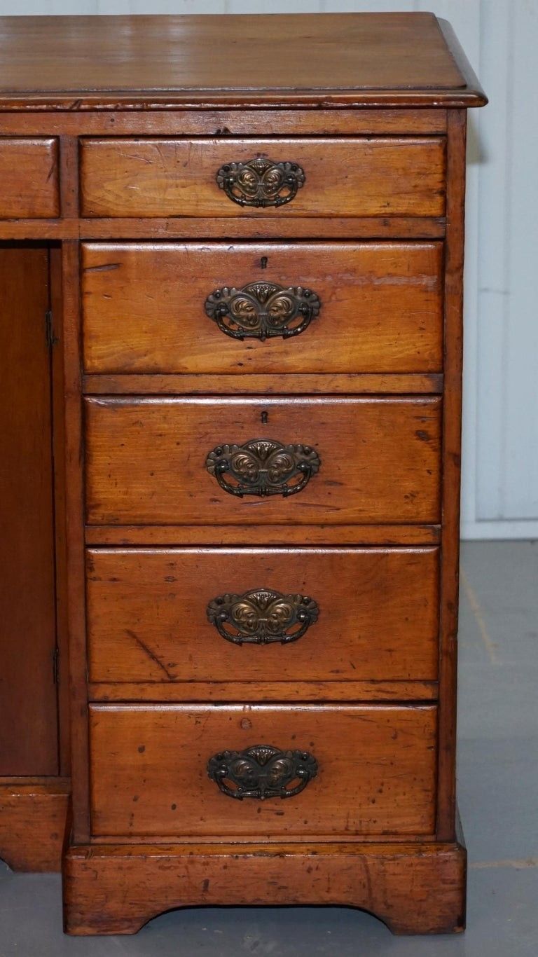 Small Victorian 1880 Solid Walnut Knee Hole Writing Desk Lots Of Drawers Storage photo vinterior