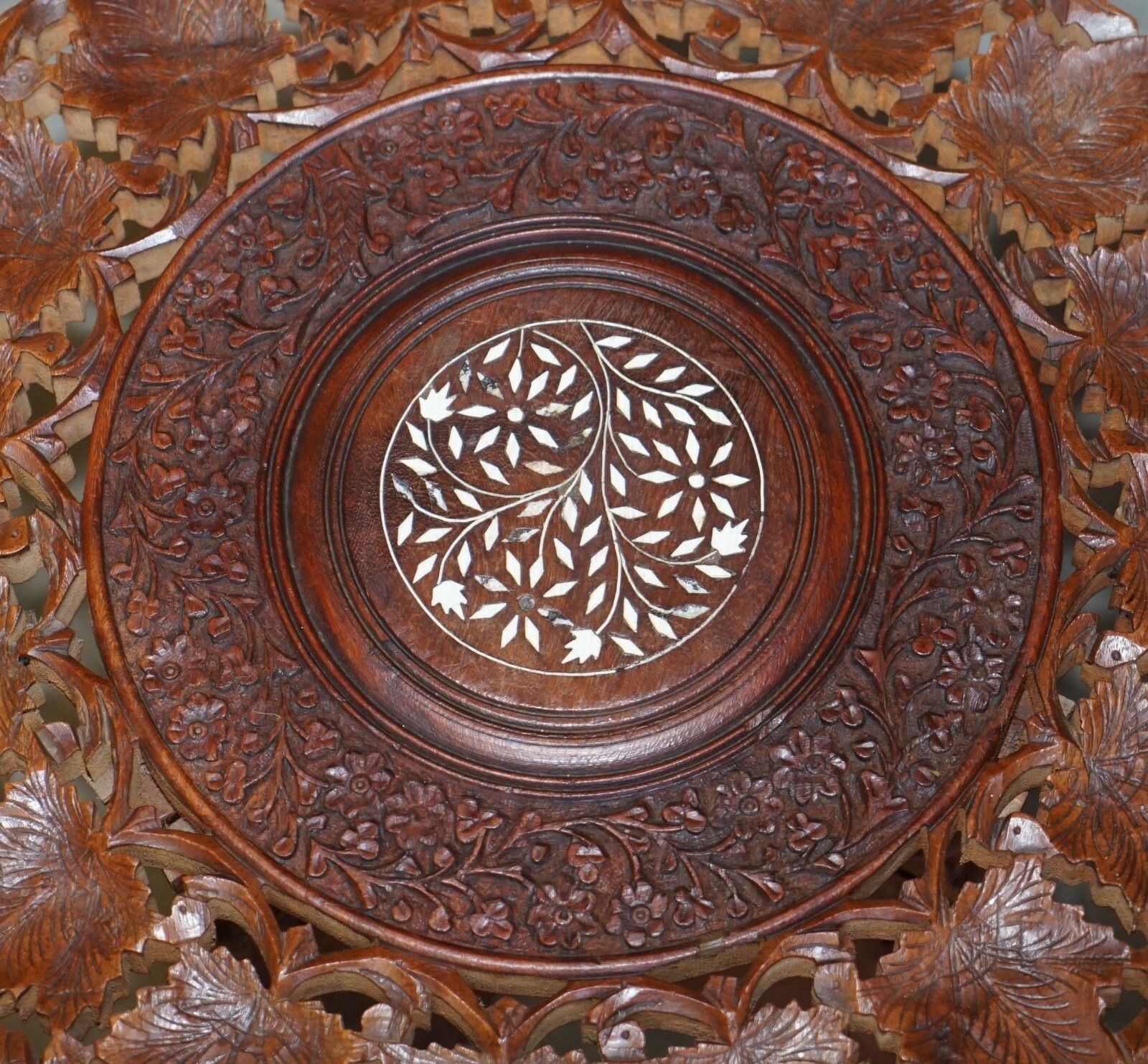 Hand Carved Burmese Rosewood Antique Octagonal Side End Lamp Wine Folding Table photo Furniture