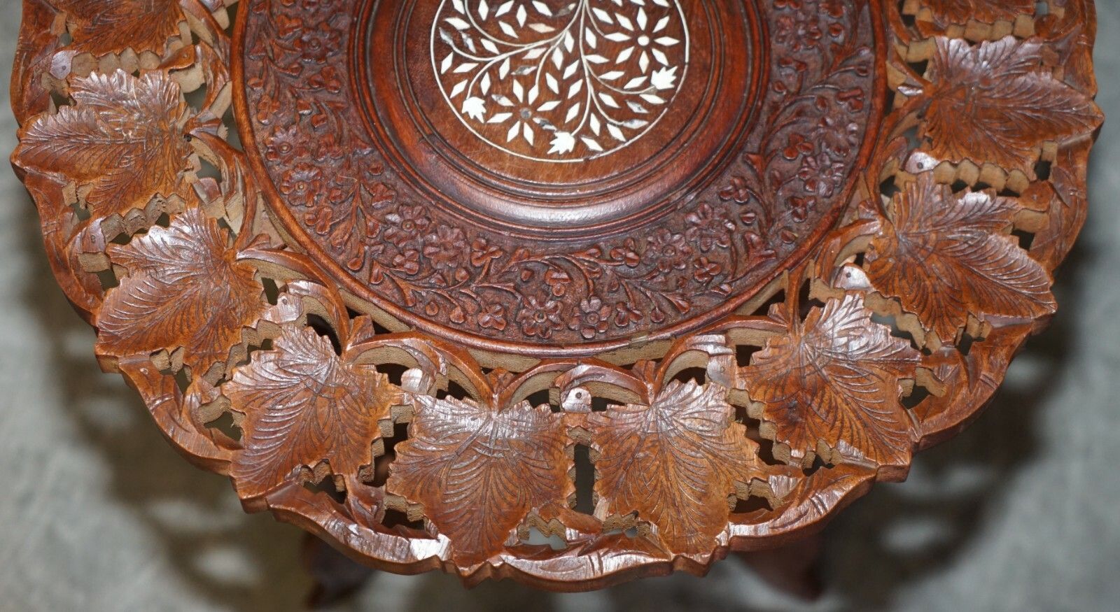 Hand Carved Burmese Rosewood Antique Octagonal Side End Lamp Wine Folding Table photo 850.0