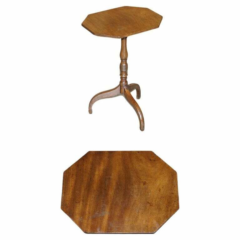 Antique Georgian Walnut Tripod Side End Lamp Or Wine Table Original Patina