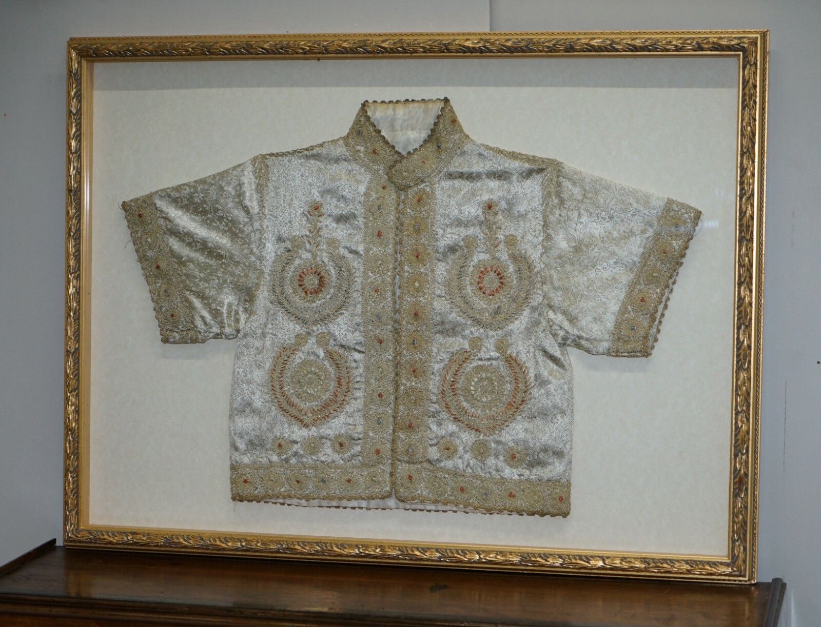 19th Century Chinese Silk Embroidered Ceremonial Jacket In Display Picture Frame photo for sale