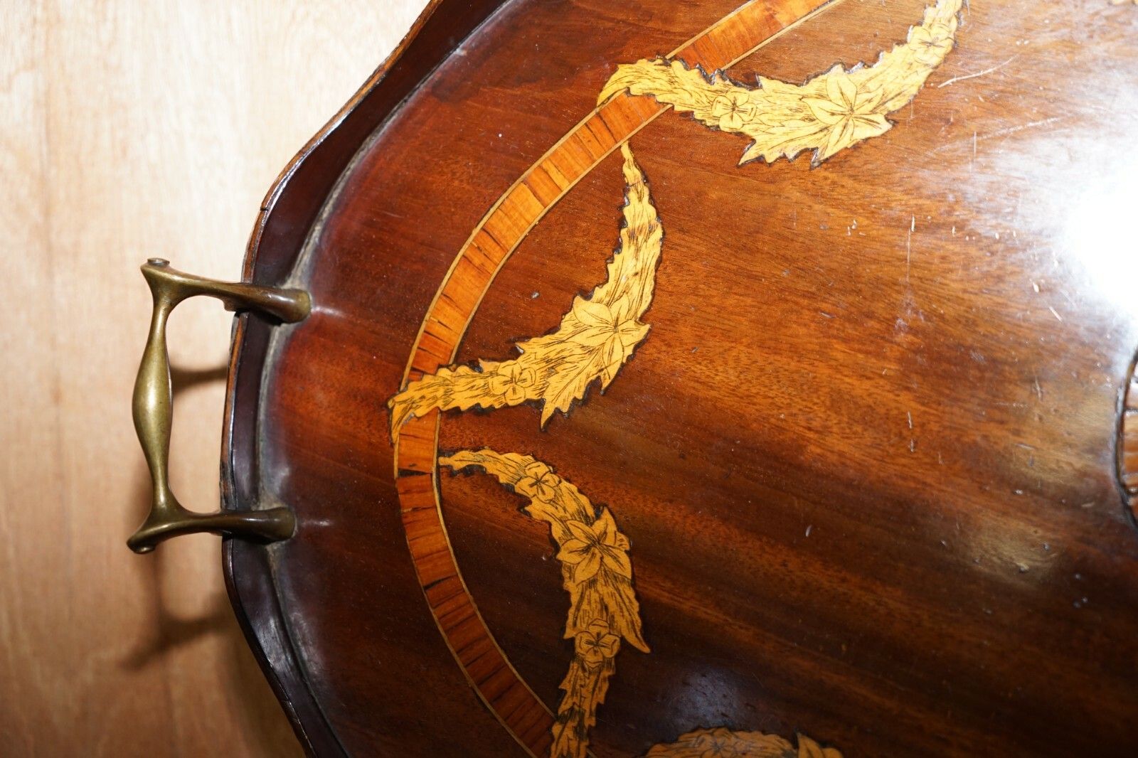 Alfred Beurdeley Antique Walnut & Bronze Sheraton Inlaid Butlers Serving Tray photo vinterior