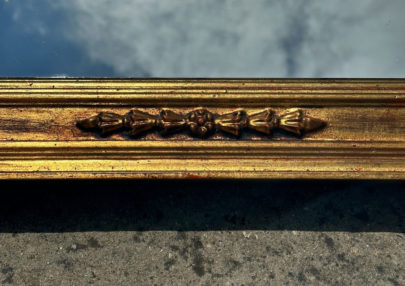 photo for sale Vintage Circa 1950's Gilt Framed Wall Mirror Stamped Made In Italy To The Rear