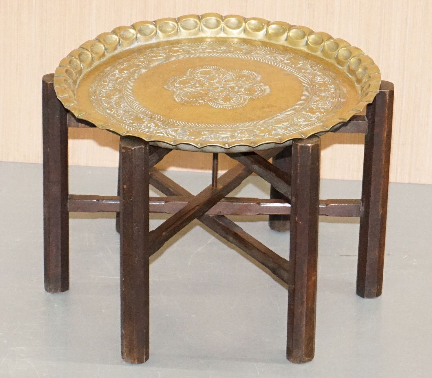 Very Rare Circa 1920 1940 Persian Moroccan Brass Topped Folding Occasional Table photo furniture